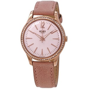henry london/女士手表石英防水30m表盘34mm真皮 hl34-ss-0202