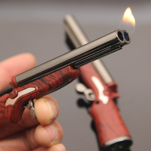 创意个性仿真模型双管小枪型打火机双火充气打火机金属明火打火机