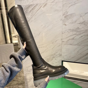 panda bv真皮黑色过膝靴超高筒长靴长筒靴弹力瘦瘦靴厚底骑士靴女