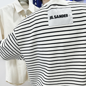 jilsander黑白横条纹圆领短袖纯棉沈梦晨同款js男女棉质厚重t恤衫