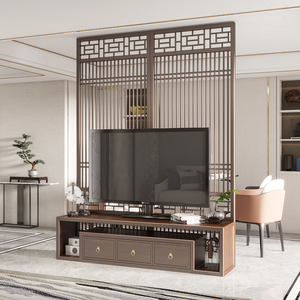 隔断电视机柜一体组合墙屏风实木新中式白蜡木客厅家具柜背景墙