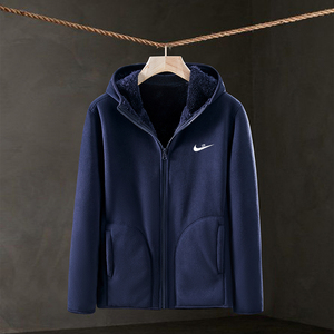 耐克纯色连帽抓绒衣男女秋冬季加厚摇粒绒运动开衫双面穿卫衣外套