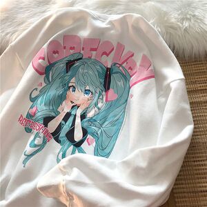 初音未来联名二次元动漫卫衣男女秋季盐系宽松情侣装慵懒风长袖潮