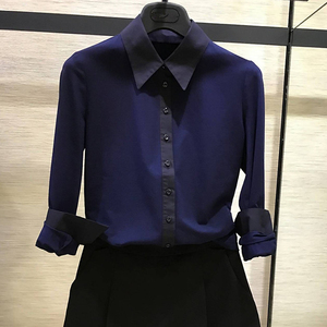 正品哥弟新款专柜女装2021春修身翻领简约百搭职业打底衬衫女长袖