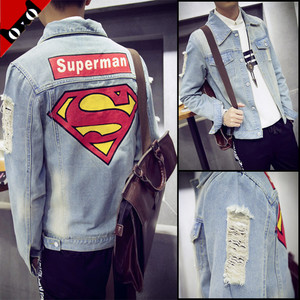 超人牛仔外套男