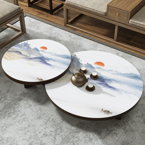 新中式圆桌垫客厅岩板大小圆形茶几皮革垫防水防油免洗中国风垫子