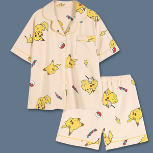 皮卡丘睡衣女夏季卡通纯棉薄款短袖可爱日系甜美家居服套装