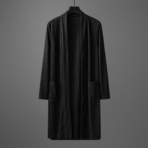 中国风男士道袍休闲开衫纯色夹克中长款披风外套对襟长袍复古风衣