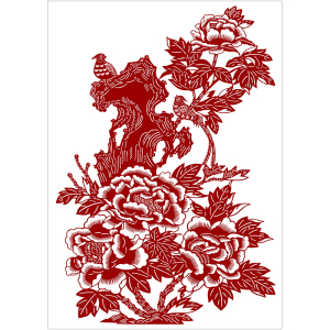 牡丹花鸟剪纸底稿手工刻纸图样diy模板中国风窗花图案黑白打印稿