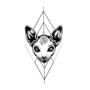 喵小姐原宿几何三眼猫复古防水纹身贴男女款持久逼真遮瑕纹身贴纸