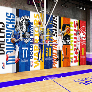 3D篮球馆墙纸nba球星海报背景墙壁画室内球场体育中心体能馆壁纸