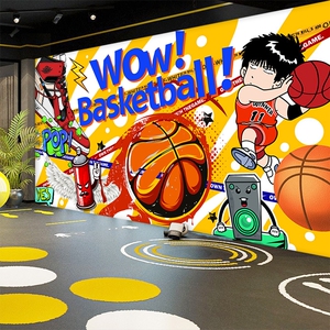少儿篮球暑假训练班墙纸3d创意涂鸦背景墙装饰室内球馆健身房壁纸