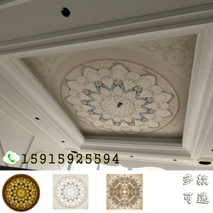 天花板吊顶墙纸 东南亚风格酒店会所顶面灯池壁画3d浮雕欧式壁纸