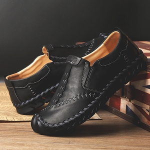 秋季真皮胖子男鞋加肥加宽高脚背宽头皮鞋宽脚肥胖一脚蹬懒人鞋男