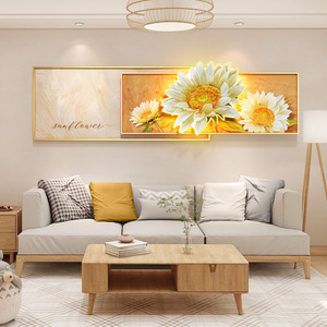 奶油风客厅装饰画壁灯向日葵大气双层挂画沙发背景墙壁画2022新款
