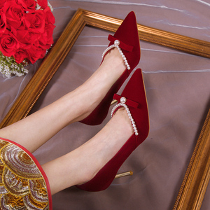结婚鞋子女高跟秀禾婚纱两穿2024年新款红色新娘鞋中式细跟不累脚