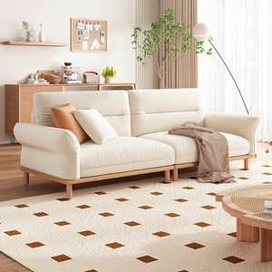北欧日式原木风实木沙发客厅小户型简约现代布艺沙发直排双三人位