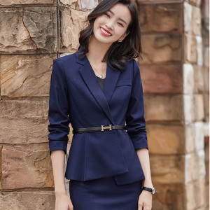 藏蓝色西装套装女秋季韩版气质时尚休闲西服腰带修身工装正装职业