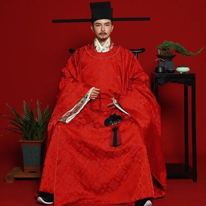 若兰兮【阑珊】宋制男款圆领袍汉服婚服官服金通暗花缎出租