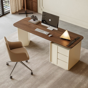 高档实木书桌现代极简家用客厅书房办公桌胡桃木饰面烤漆电脑桌
