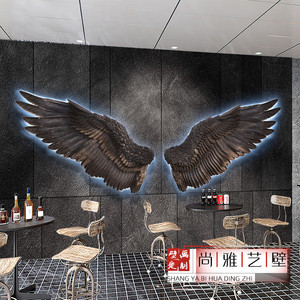 3d天使翅膀健身房背景墙壁画个性网红酒吧清吧壁纸工业风餐厅墙纸