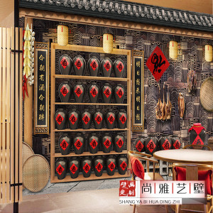 农家乐火锅店餐厅墙布3d饭店酒楼装饰背景墙壁纸酒家酿酒文化墙纸
