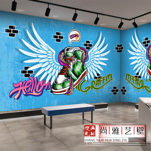 摇滚音乐街头涂鸦翅膀壁纸舞台教室舞蹈房嘻哈街舞工作室背景墙纸