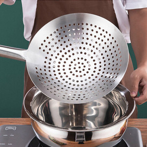 不锈钢漏勺厨师油鼓漏网抄瓢圆孔漏勺捞饺子漏瓢焯水过滤网捞面勺