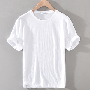 香港亚麻短袖t恤男休闲内搭外穿白色打底衫男夏季棉麻布上衣服潮