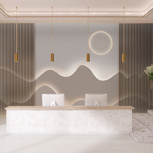 新中式养生馆装修墙纸采耳店收银台吧台墙布茶叶店背景墙茶室壁纸