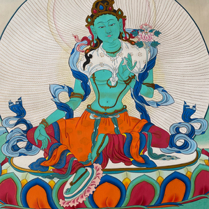 尼泊尔绿度母唐卡手绘