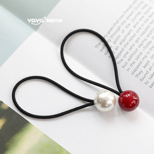 韩国白珍珠红色圆球球马尾发圈头绳皮筋 至简风文艺小清新头饰品