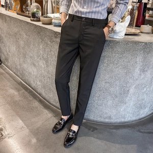 搭配豆豆鞋的裤子男抖音火爆新款修身小脚小西裤发型师休闲西装裤