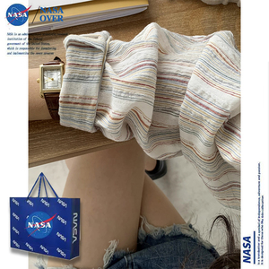 NASA慵懒风复古细条纹衬衫女秋季设计感小众上衣棉麻宽松长袖衬衣