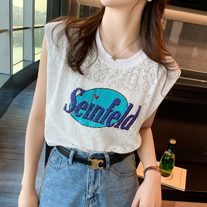 女生无袖t恤蕾丝百搭