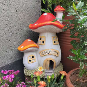 花园庭院装饰创意植物摆件蘑菇小房子欢迎牌院子阳台景观布置造景