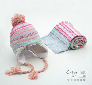 冬季女童针织帽子+围巾2件套装宝宝加绒护耳帽保暖套头帽外贸围脖