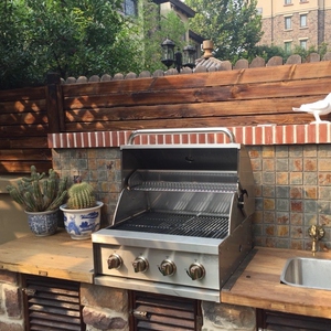 不锈钢嵌入式液化气别墅庭院烧烤炉 内嵌式气碳两用燃气烧烤台