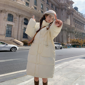 韩版羽绒棉服女款冬季中长款立领宽松加厚棉衣棉袄过膝面包服外套