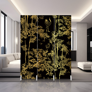 法式金色竹子屏风隔断折叠移动客厅酒店装饰背景墙中古风简易折屏