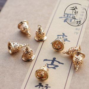 镂空招财小铃铛铜镀金保色耳坠配饰 diy古风手链璎珞汉服发簪材料
