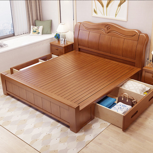 实木床2米乘2米2大床双人床木床1.8米主卧2米2.2米中式储物婚床