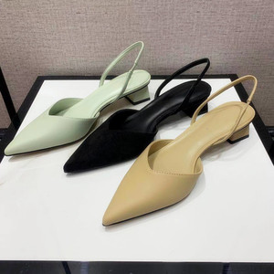 小ck女鞋2021春夏新款包头仙女风平底性感单鞋中空尖头粗跟女凉鞋