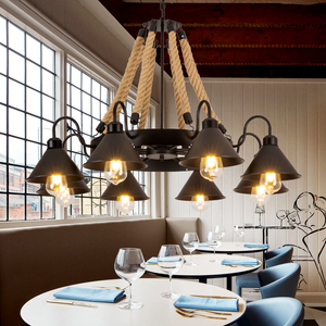 创意个性麻绳理发店网咖餐厅咖啡复古工业风吊灯怀旧铁艺酒吧灯具