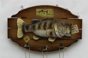 实木地中海鲈鱼鳟鱼挂钩衣钩衣帽挂钩做旧鱼饰木质壁挂钓鱼爱好品