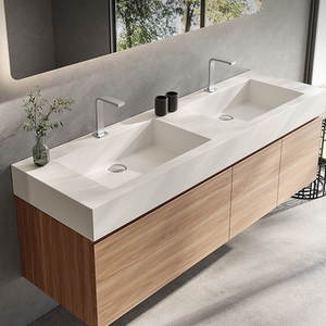 设计师定制岩板双盆浴室柜组合北欧简约原木色卫生间洗漱台洗脸池