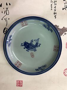 加厚陶瓷菜盘子青花瓷器饭盘复古中国风圆盘家用农家乐大排档专用