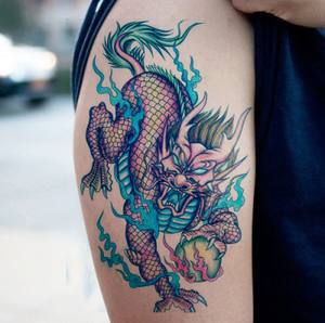 纹身贴防水男 持久胸前麒麟纹身 胳膊花臂火麒麟刺青贴纸神兽贴纸