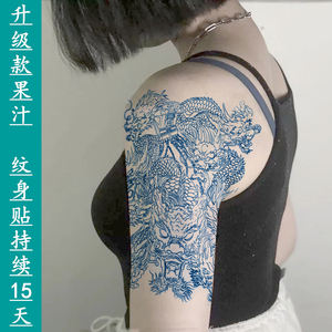 线条 草本果汁纹身贴仿真防水男大图九龙拉棺后背贴关羽 升官发财