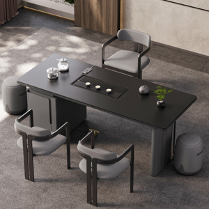 茶桌轻奢现代高级感办公室岩板茶桌椅组合一桌五椅极简阳台泡茶桌
